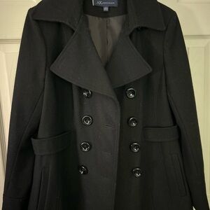 Anne Klein Double-Breasted Black Peacoat